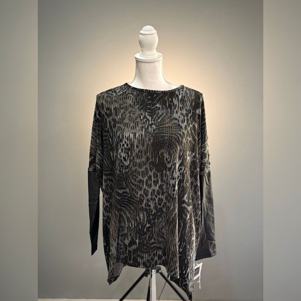 Black Clara Sun Woo Sunwoo Patterned Mixed Media Top Size XS NWT